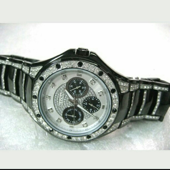 Amazon.com: Bulova Men BULOVA $599 BLACK LONIC PLATED & CRYSTAL watch