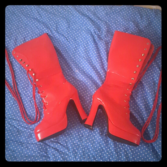 Red Platform Pleaser Go Go Boot