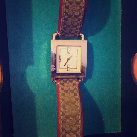 Coach watch- red leather/ brown canvas