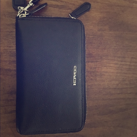 Black leather coach wristlet/wallet