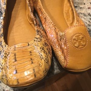 Yellow snakeskin Tory Burch flats