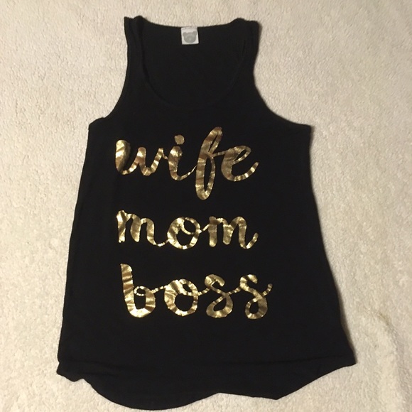 Mom wife boss gold foil and black tank