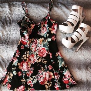 Black spaghetti strap floral dress