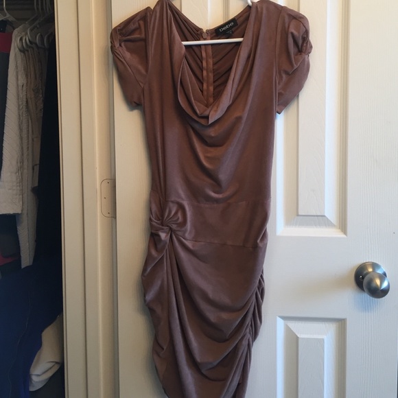 Scrunched brown suede dress
