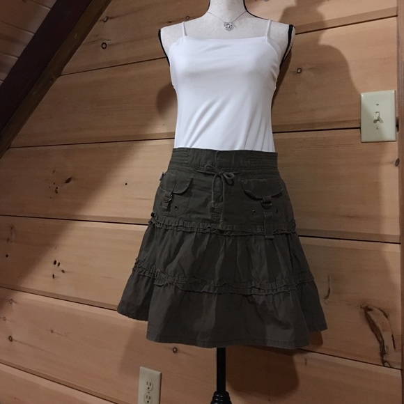 Green mini skirt.