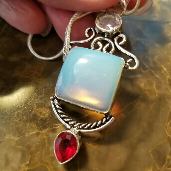 Blue Chalcedony & Garnet Necklace