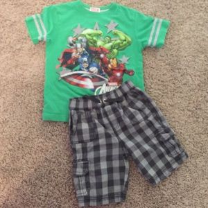 Marvels size 5 tshirt and size 5 cargo shorts