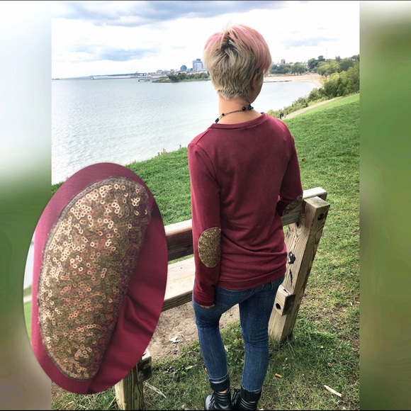 Spirit Elbows Long Sleeve Burgundy w/ Gold Sequins - Picture 3 of 6