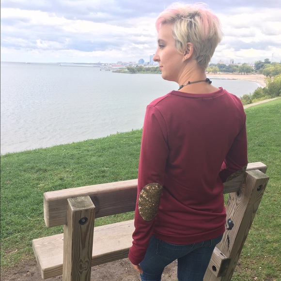 Spirit Elbows Long Sleeve Burgundy w/ Gold Sequins - Picture 4 of 6