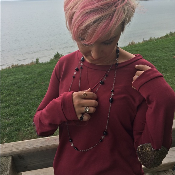 Spirit Elbows Long Sleeve Burgundy w/ Gold Sequins - Picture 5 of 6