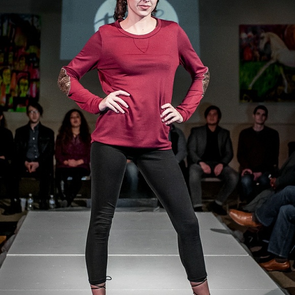 Spirit Elbows Long Sleeve Burgundy w/ Gold Sequins - Picture 2 of 6