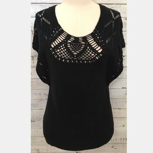 Anthropologie Yellow Bird Black Crochet Sweater