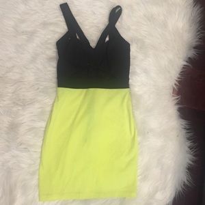 Black/Neon Yellow Bodycon Dress