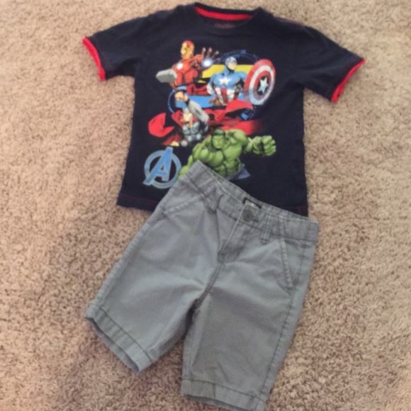 Marvel size 5 top and Oshkosh size 4 shorts