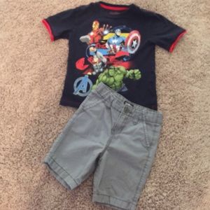 Marvel size 5 top and Oshkosh size 4 shorts