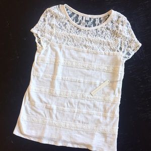 LC Lauren Conrad Cream Lace Striped Shirt