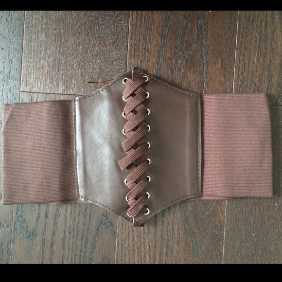 Brown leather and elastic waist cincher/corset