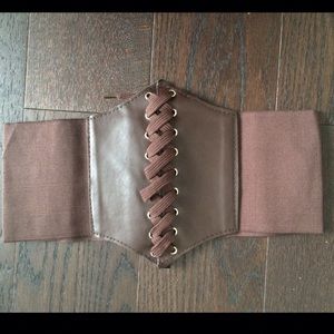 Brown leather and elastic waist cincher/corset