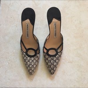 Manolo Blahnik Woven Pointed Mules