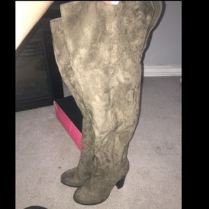 Over the knee khaki colored boots