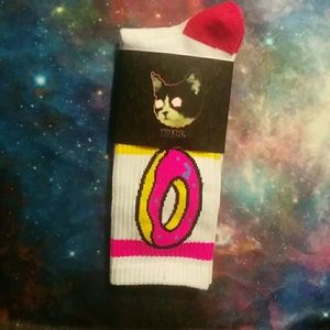 Donut print white&pink high top socks