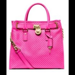 Michael Kors Pink Perforated Hamilton Tote