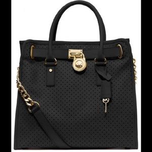 Michael Kors Black Perforated Hamilton Tote