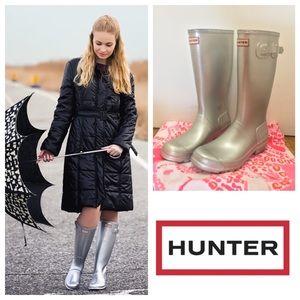 Hunter Metallic Silver Wellies Rain Boots