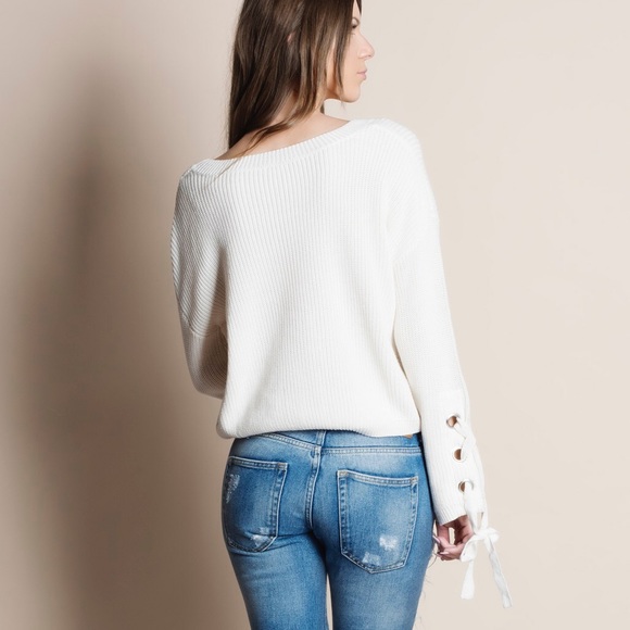 1DAYSALE Lace Up Sleeve Sweater Top - Picture 4 of 4