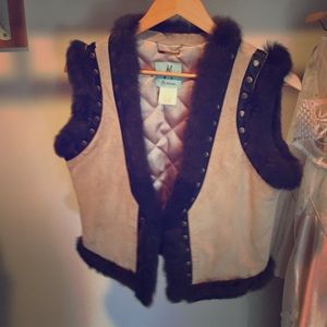 Guess/Marciano Rabbit Fur Suede Leather Metal Vest