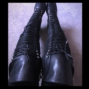 Over the knee laced up combat boots