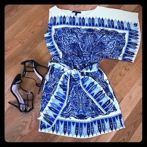 BCBG Maxazria One Sleeved Blue Print Dress, Size M