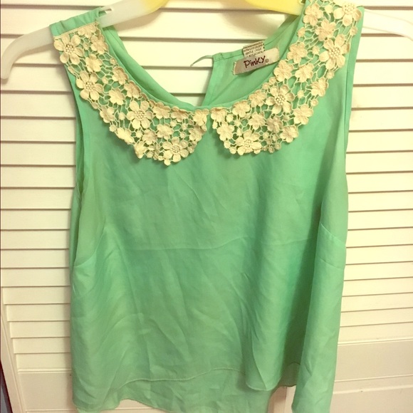 Seafoam Green w/ Floral Lace Collar Top - Picture 1 of 1