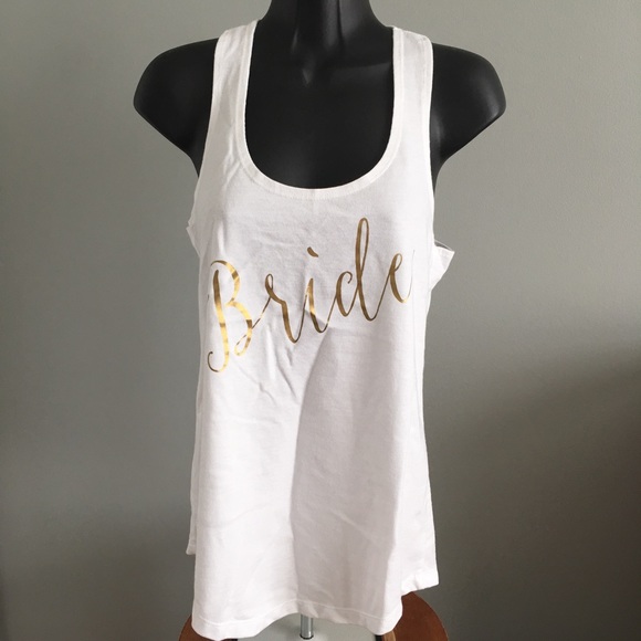 TrexAndUnicorn Tops - Bride Gold Foil Wedding Racerback Tank S