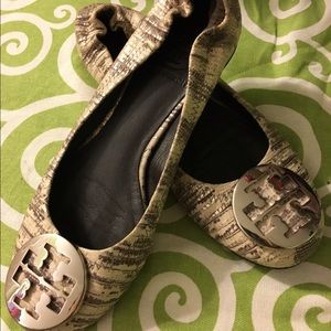 Tory Burch Snake Skin Reva Flats