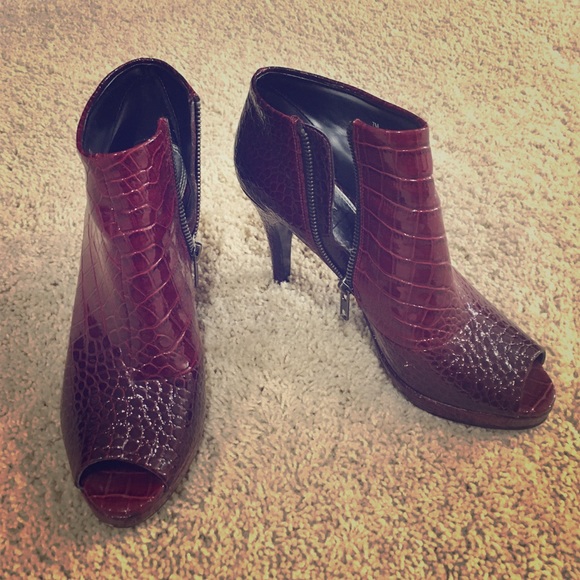 red open-toed leather heels