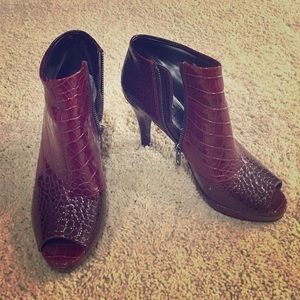 red open-toed leather heels