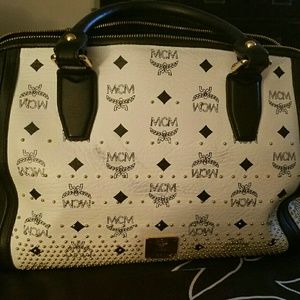 MCM White Studded Satchel (large)
