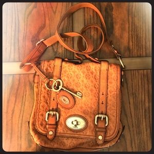 Stamped leather Fossil cross body purse