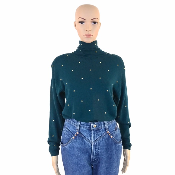 Vintage Designer St. John Sweater w/ Gold Studs