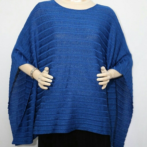 Coldwater Creek Blue Shimmer Sweater Poncho Sz M/L