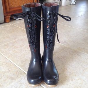 Tom Joules lace up black rain boots