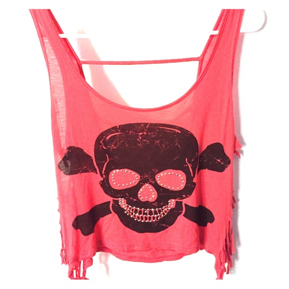 Neon pink skull crop top
