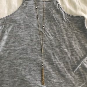 Gold tassel necklace with black & white beads