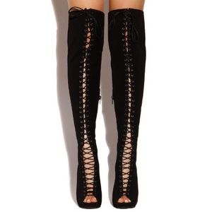 Laced in Love Black Thigh High Boots