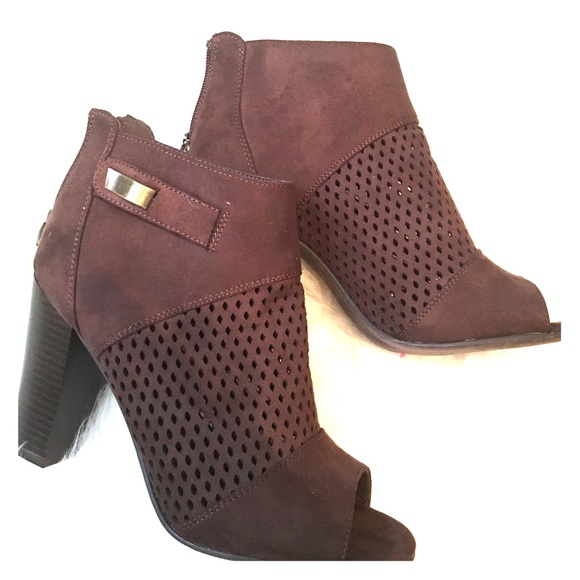 Brown peep toe booties