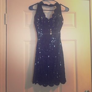 Sequined black mini dress