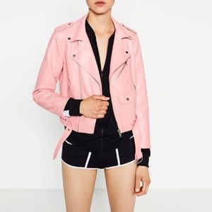 Zara pink leather jacket
