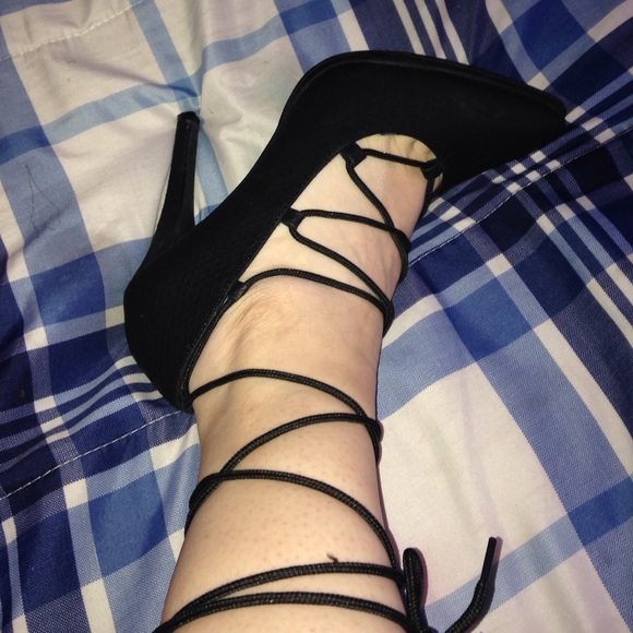 Strappy black high heels