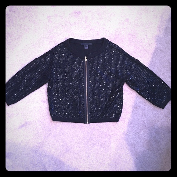 Marc by Marc Jacob Blk Sequin 3/4 Sleeve Zip Cardi